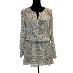 Mng Tan Brown Chiffon Long Sleeve Snake Print Dress Sz XXS